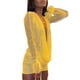 thumbnail image 5 of Conjunto de falda mini vestido de malla Conjunto de falda con cordón sin espalda de manga larga con frente fruncido en V profundo Conjunto de 2 piezas para club Amarillo M, 5 of 5