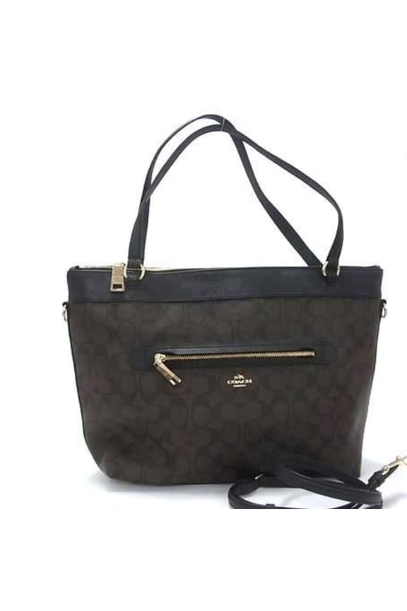 Pre-Owned COACH Signature Tote Bag F54690 in Brown and Black Leather. Women's Shoulder Bag.