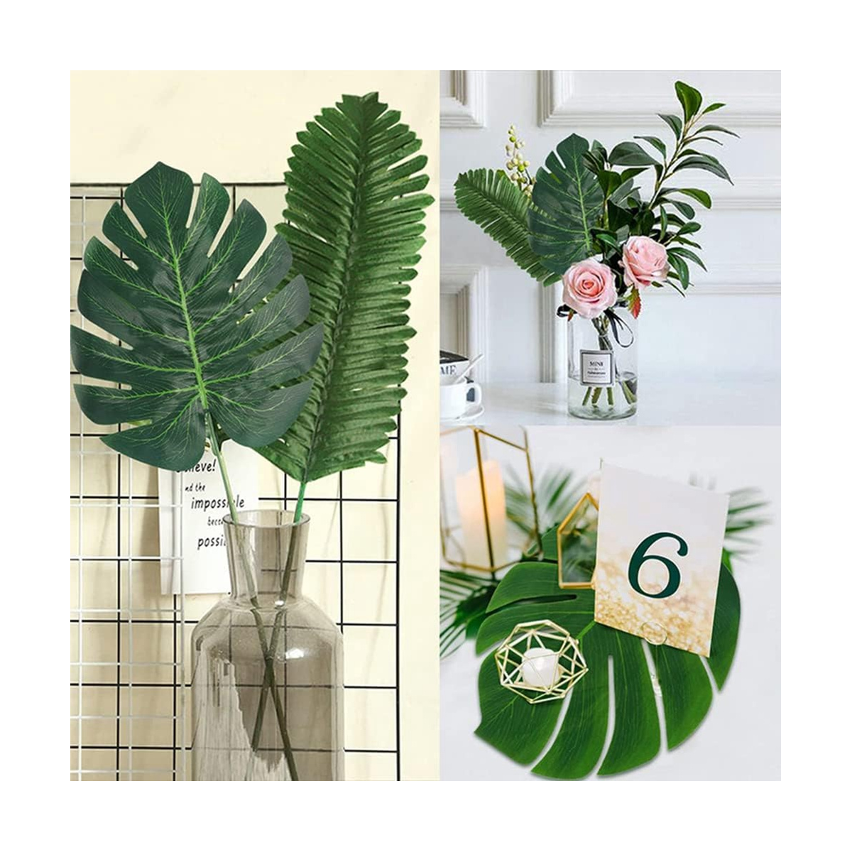 108 Pack Palm Leaves Artificial Tropical Monstera6 Kind Artificial Green Palm Leaf with Stems