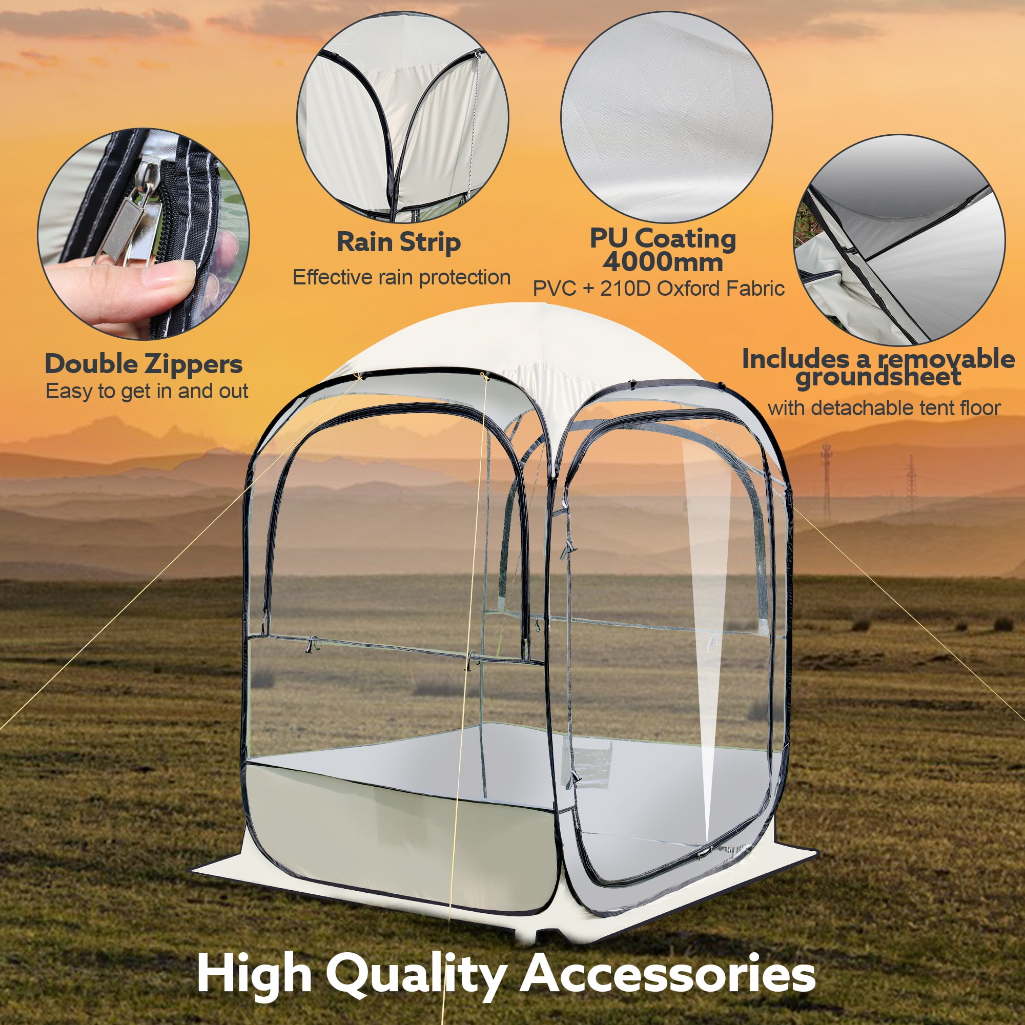 51 × 51 × 67 inch all-weather pop-up tent, instant bubble tent for 2-3 people, rain proof camping sunshade with ventilation windows, spacious indoor space for cold and wind resistance, suitable for s