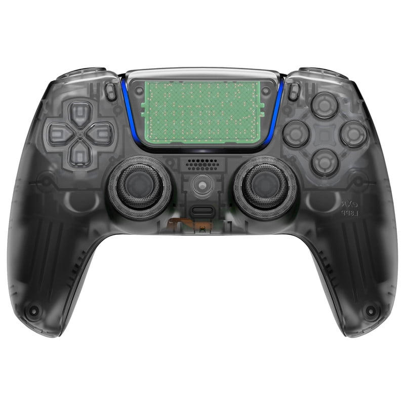 eXtremeRate Luna Redesigned Full Set Housing Shell Buttons Touchpad Cover Clear Black Replacement Top Bottom Cover Case for ps5 Controller BDM-030/040