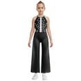 thumbnail image 2 of SiiRoh Girls Latin Jazz Dance Jumpsuit Sleeveless Shiny Rhinestone Pageant Romper Wide Leg Pants Black 12, 2 of 6