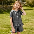 thumbnail image 6 of Amidoa Girls 2 Piece Outfits Summer Clothes Ruffle Sleeve Short Sleeve Cute T-Shirt and Shorts With Pockets Casual Kids Clothing Sets Black Size 5T, 6 of 8