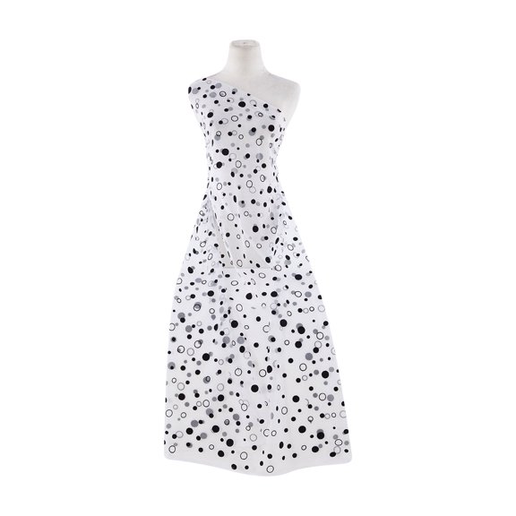 Zelouf Bubble Flocked Dot Tulle , Sewing, DIY, Crafts Fabric by the Yard, White/blk, 3 Yard