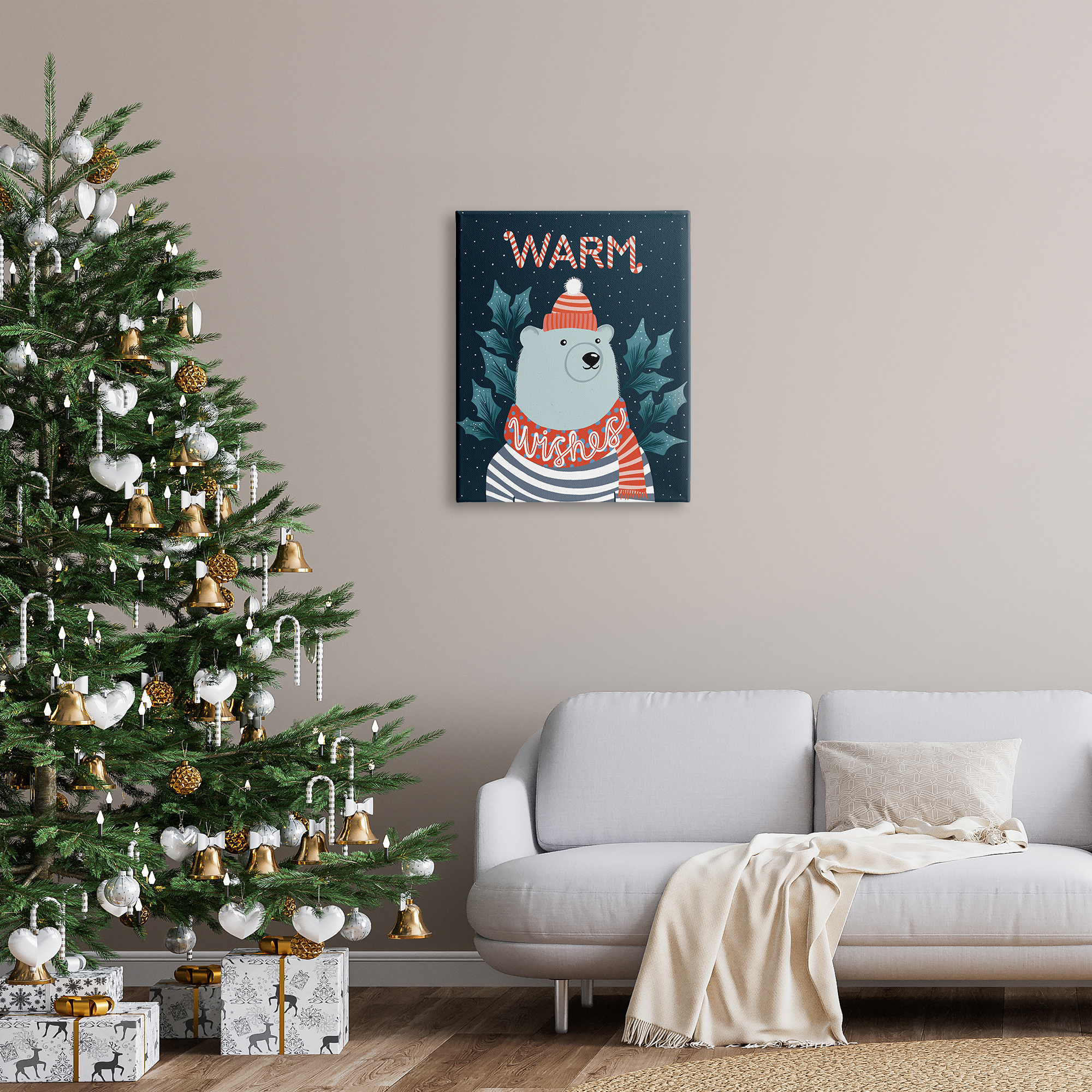 Stupell Industries Warm Wishes Cozy Polar Bear Seasonal Typography Graphic Art Gallery Wrapped Canvas Print Wall Art, Design by Dominika Godette