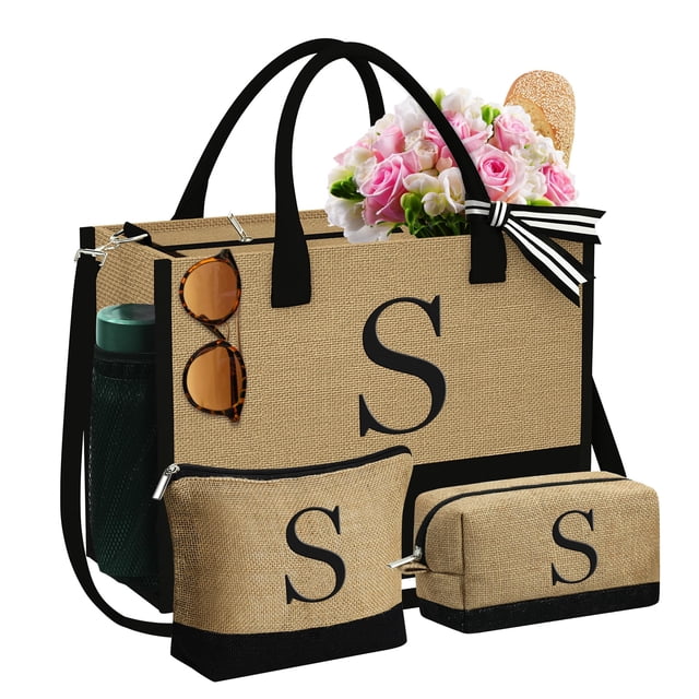 Bolso tote de yute YOOLIFE personalizado de 43 x 17 x 34 cm con 2 bolsitas