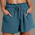 thumbnail image 2 of Plus Size Womens Shorts Womens Linen Casual Shorts, High Waisted Wide Leg Shorts Summer Flowy Beach Drawstring Shorts with Pockets Blue XL, 2 of 6