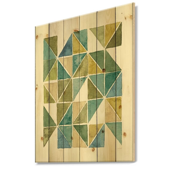Designart 'geometric Green Triangle I' Modern & Transitional Print on Natural Pine Wood