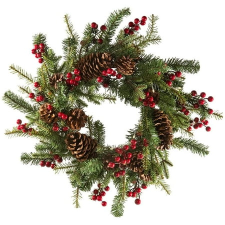 UPC 086131404023 product image for Kurt Adler 24-Inch Battery-Operated Red Berry Pinecone LED Wreath | upcitemdb.com