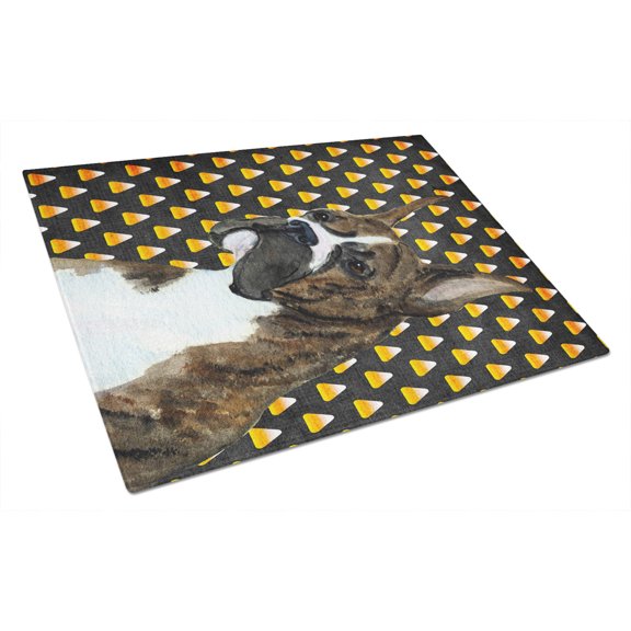 Boxer Candy Corn Halloween Portrait Glass Cutting Board Large