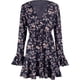 thumbnail image 4 of Vestido de mujer con estampado floral, escote en V, manga larga acampanada, dobladillo con volantes, vestidos cortos con cordón, 4 of 6