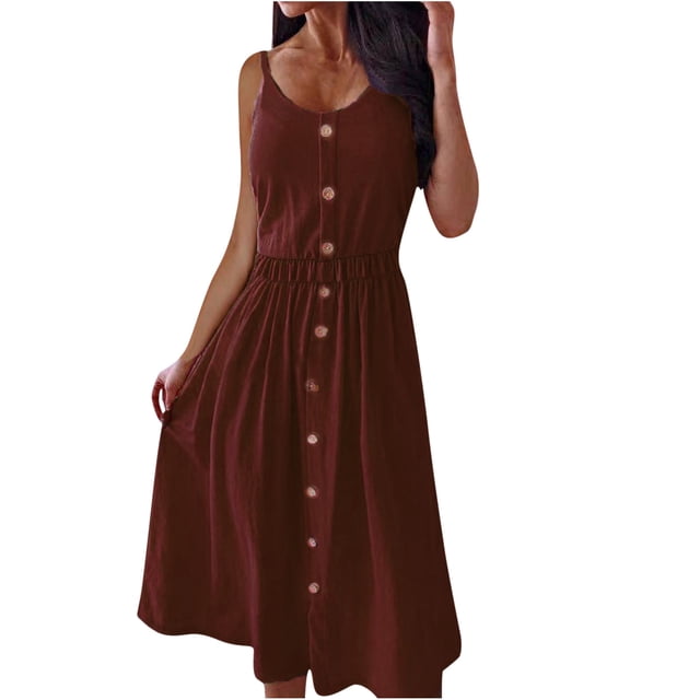 Birdeem Fashion Womens Sleeveless Plain Round Neck and Mid-Calf Dress in Spring and Summer