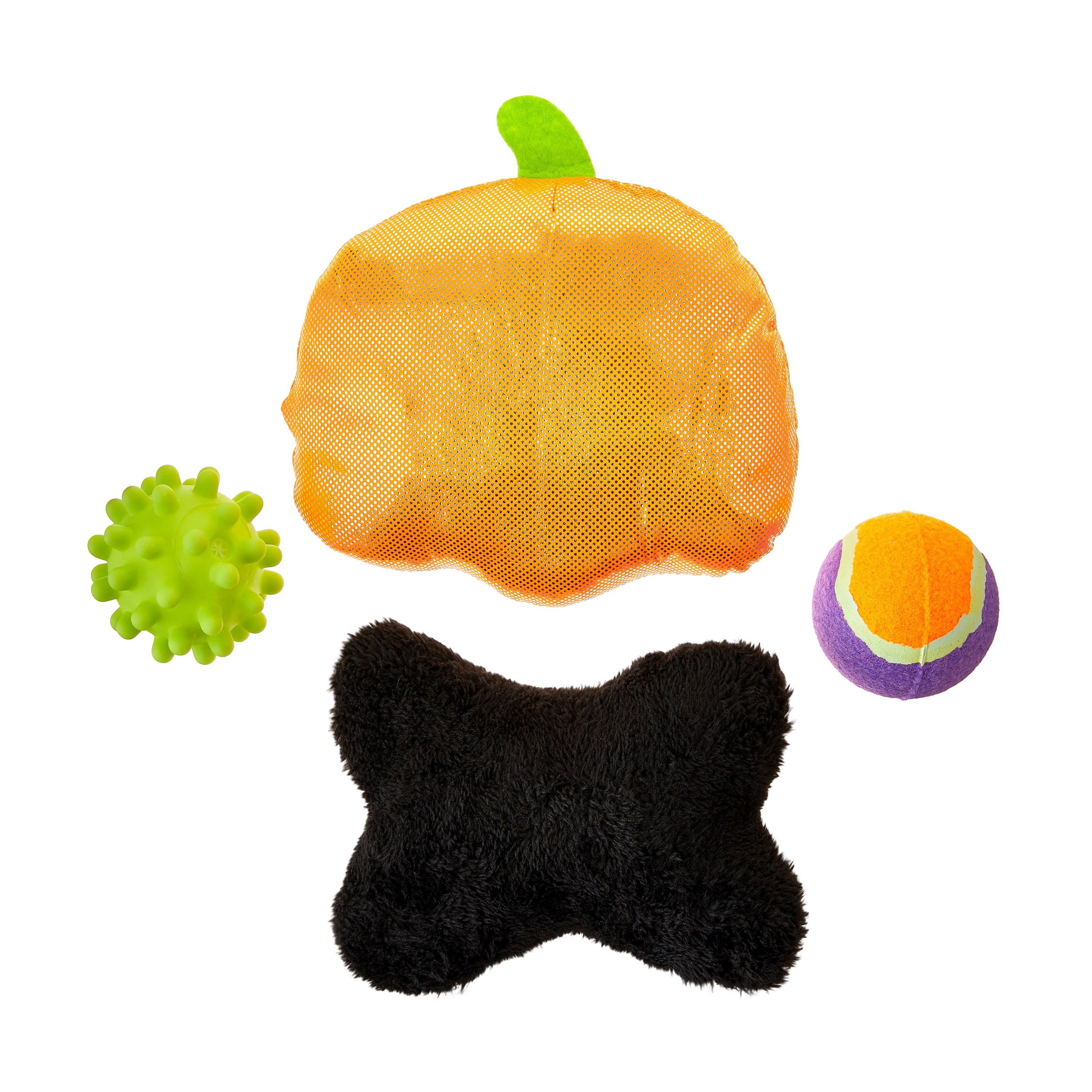 Vibrant Life Halloween 4-Pieces Multipack Dog Toy, Orange Pumpkin