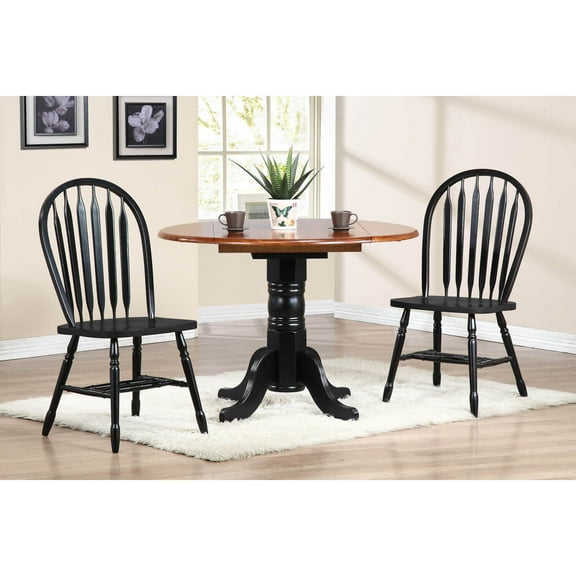 Round Extendable Dining Set - 42" Table with 2 Chairs - Black Cherry Finish