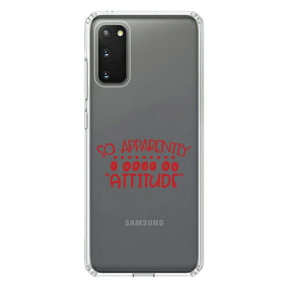 DistinctInk Clear Shockproof Hybrid Case for Galaxy S20 / S20 5G (6.2" Screen) - TPU Bumper Acrylic Back Tempered Glass Screen Protector - So Apparently I Have An Attitude - Red