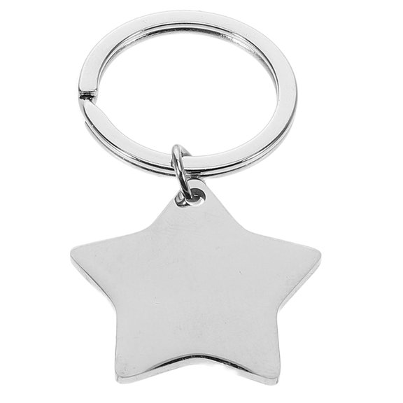 GOOHOCHY Silver Star Keychain Stainless Steel Men Women 1Pack 2.3X1.3X0.1In