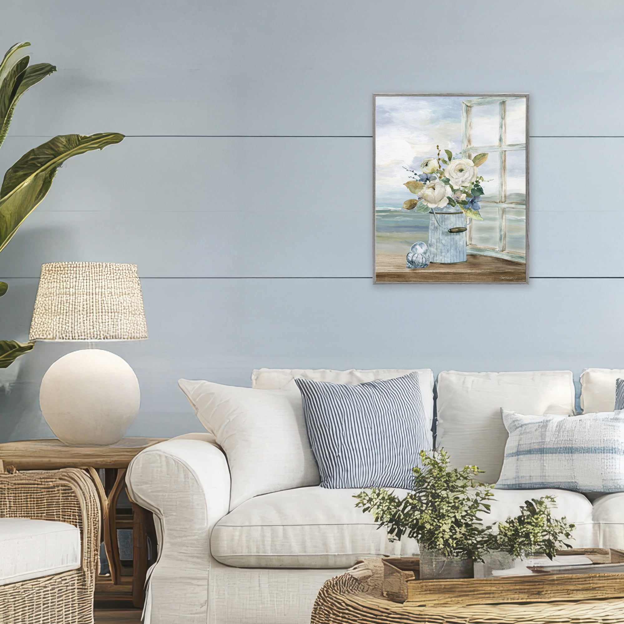 Stupell Industries Seaside Florals on Windowsill Gray Framed Giclee Art, design by Carol Robinson