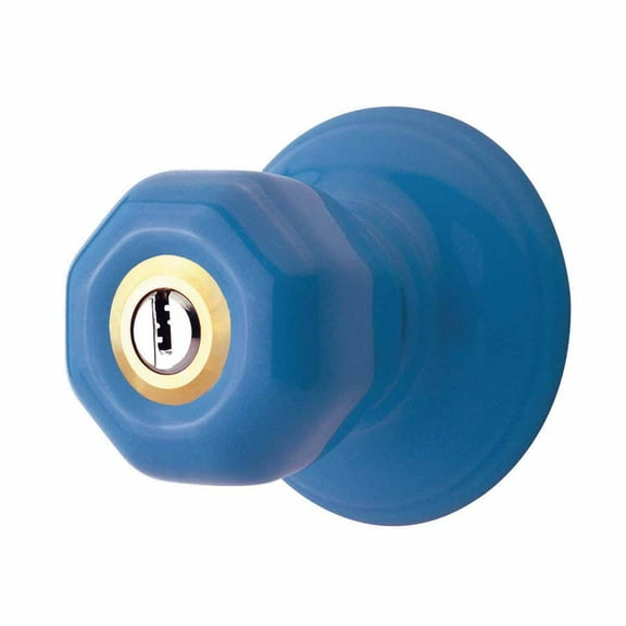 Renovators Supply Porcelain Door Lock 2 in Adjustable Backset Blue Hexagonal Door Knob with Lock
