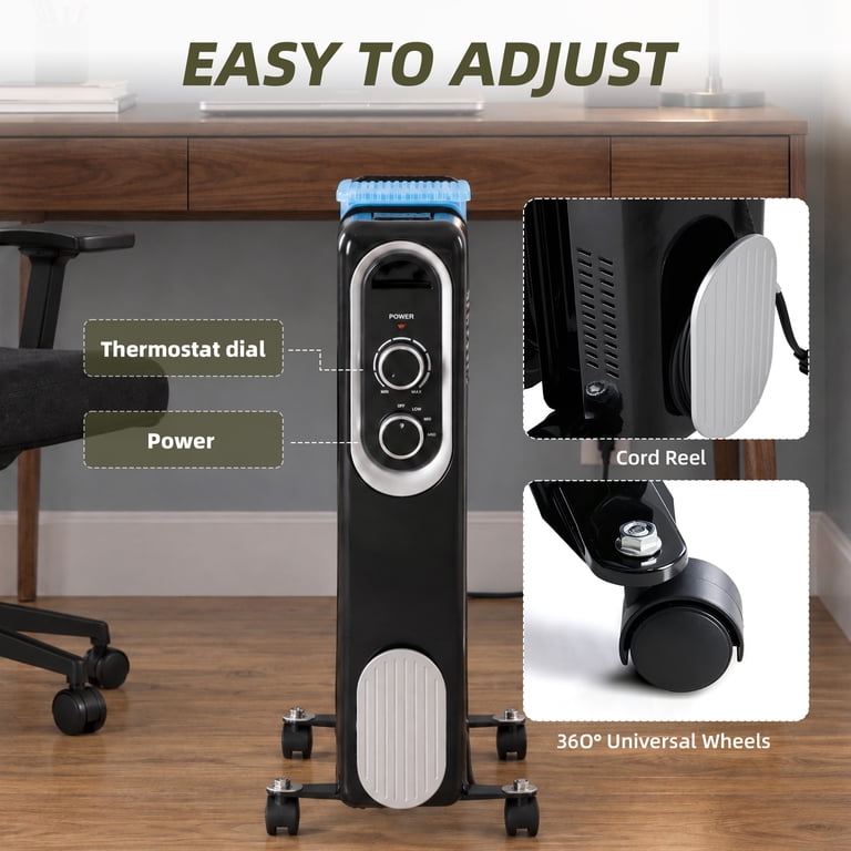 CONCETTA 1500W Oil Filled Radiator Space Heater, Black photo 5