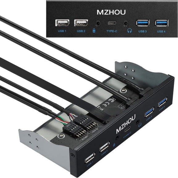 MZHOU USB2.0   3.0 Metal Front, 5.25 inch 19Pin Front Panel Adapter, 4 USB 3.0 Port hubs and (1HD Audio Port / 1TPY-C Port / 1 Microphone Input)