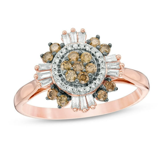 Dreamofdazzles Jewels 2.00 Ct Round Cut Champagne and White Diamond Engagement Wedding Promise Sunburst Frame Band Ring 14K Rose Gold Plated 925 Sterling Silver For Women's -9