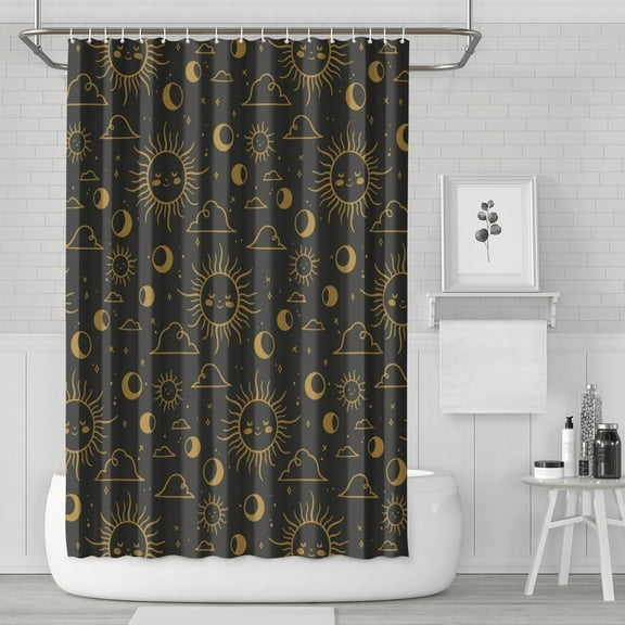 Gothic Shower Curtain Set - Dark Celestial Moon & Star Print, Mystical Cosmic Bath Decor, Waterproof Polyester 72"Wx72"L, Goth Aesthetic Gift