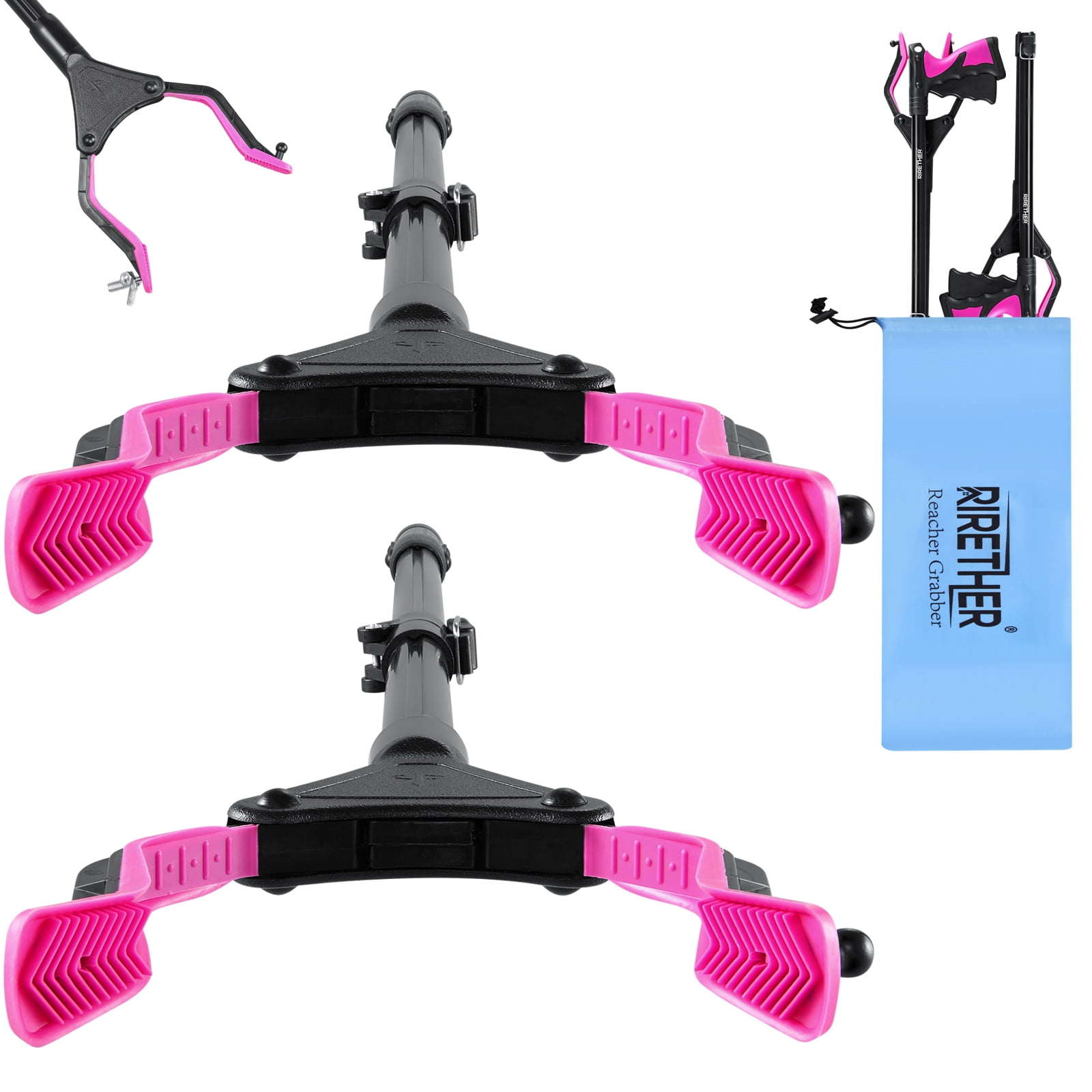 Rirether 2Pack Grabber Reacher Tool with Upgraded Version Jaw, Reacher Grabber with Carrying Bag, 32' Foldable Aluminum Alloy Grabber Tool for Elderly,Magnetic Tip and Hook