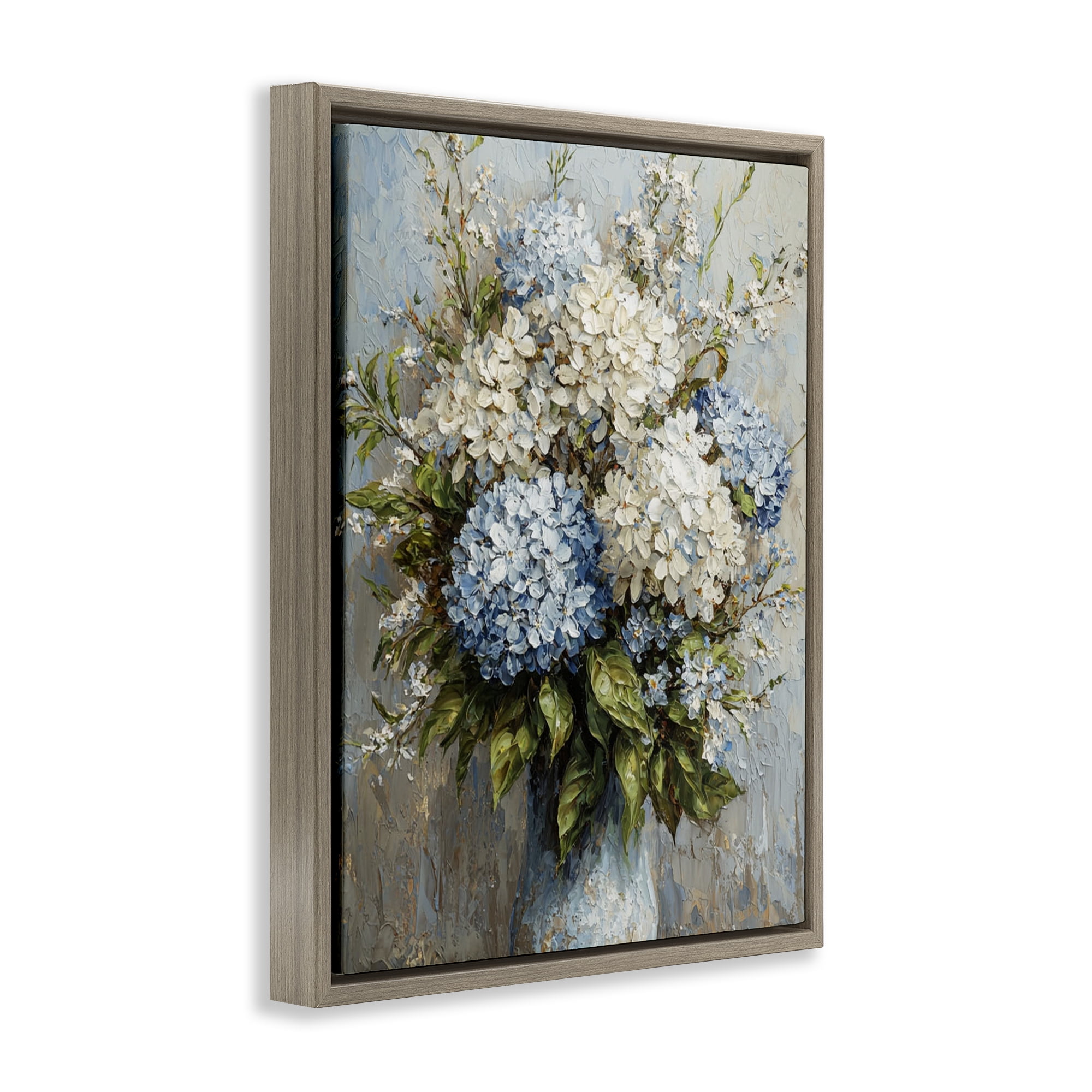 Stupell Industries Muted Classic Hydrangeas Floral Painting Brown Floater Framed Canvas Art Print Wall Art, 25 x 31