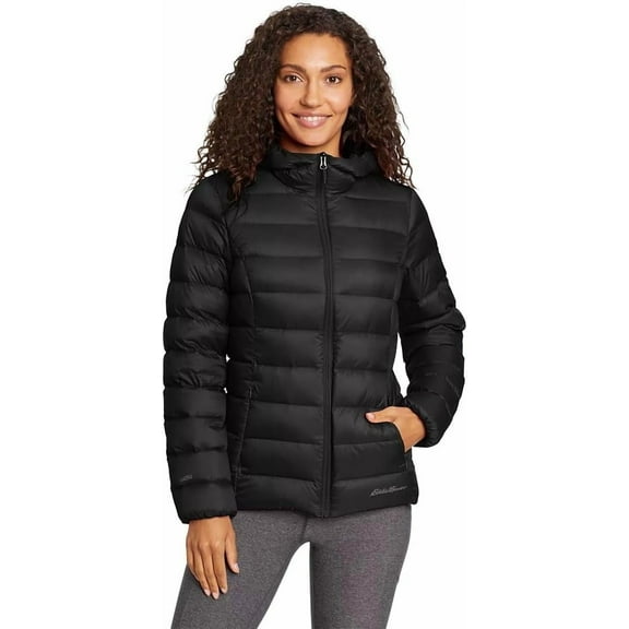Eddie Bauer Women's CirrusLite Down Hooded Jacket, Black, Large