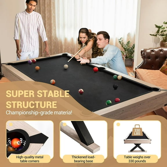 7 FT Billiard Tables, Pool Table with 2 Cue Sticks, Billiard Balls, Cues, Cleaning Brush, X-Legs, 84" L x 46.5" W x 32.7" H