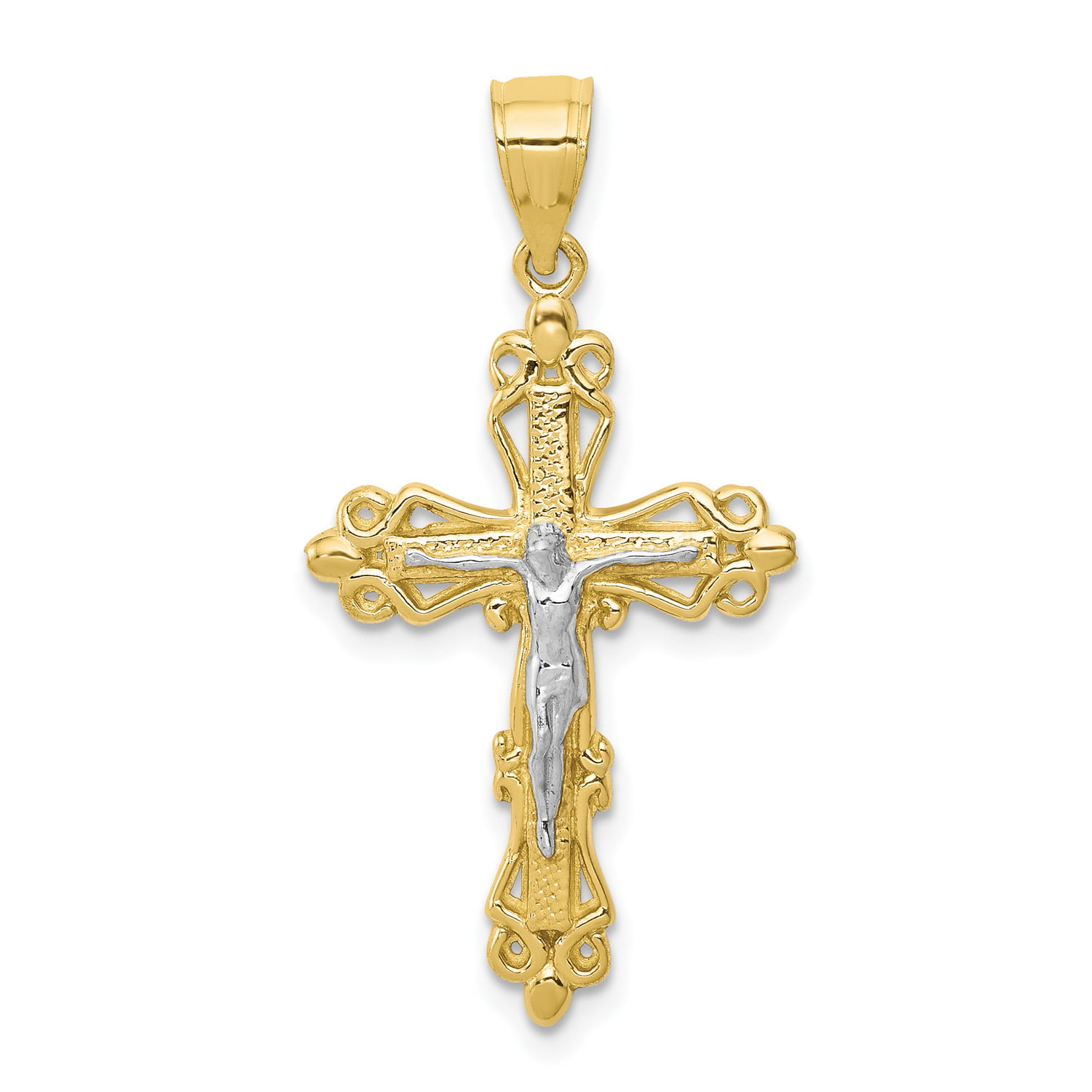 10K Rhodium Plated Yellow Gold & Rhodium Crucifix Pendant