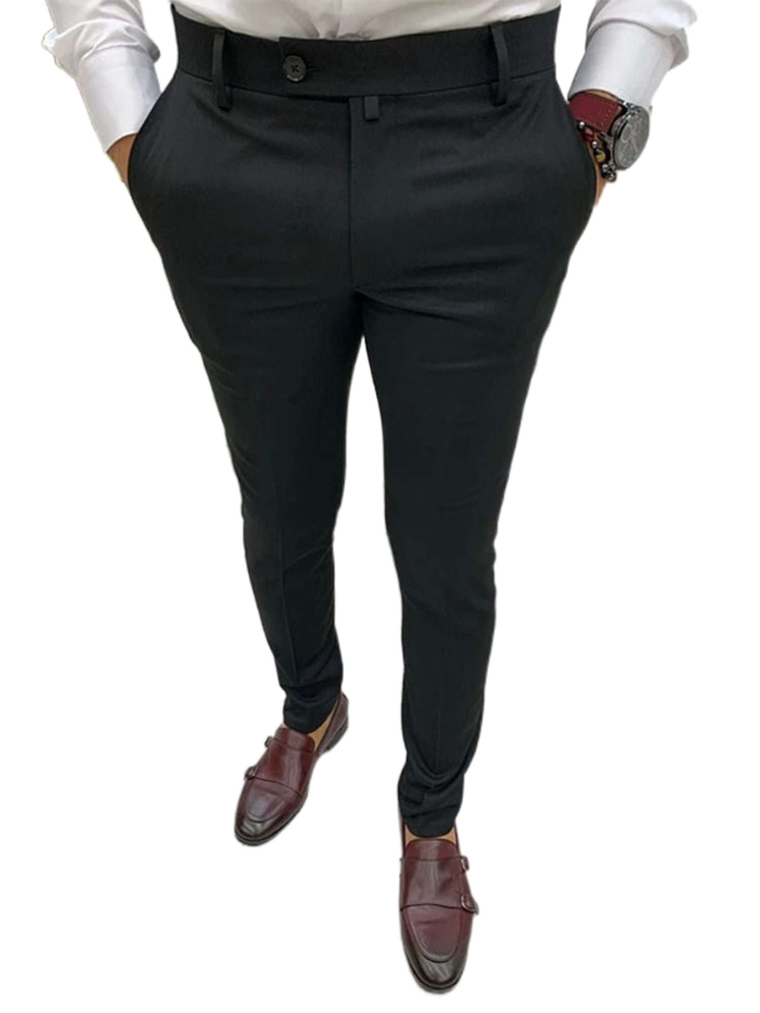 HNTHY Autumn Business Dress Pants Men High Waist Button Office Social Suit  Pants Casual Slim Trousers (Color : Black, Size : 32code) : Amazon.ca:  Clothing, Shoes & Accessories