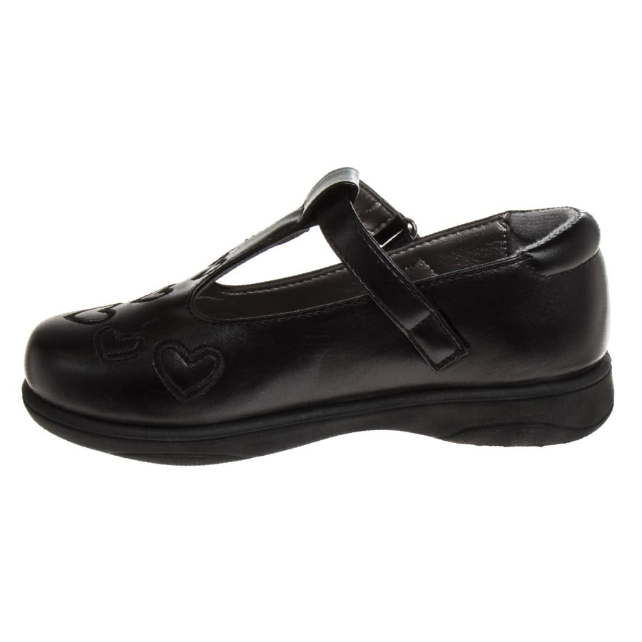 French Toast Little Kids Girls' T-Strap Faux Leather Hook & Loop School Shoes - Black, 3