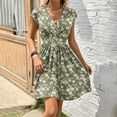 thumbnail image 2 of Women Dresses Party Elegant Summer V Neck Floral Printed Casual Short Sleeve Waisted Mini Dress Wedding Guest Cocktail Clubbing Dresses Evening Gowns, 2 of 6
