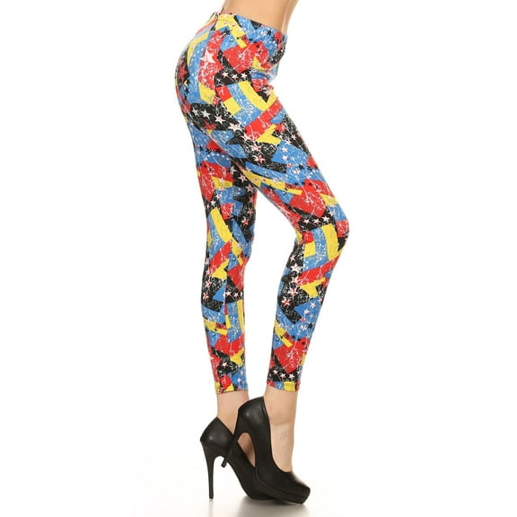 Women's Regular Distressed Geometric with Elastic Waist Pattern Printed Leggings