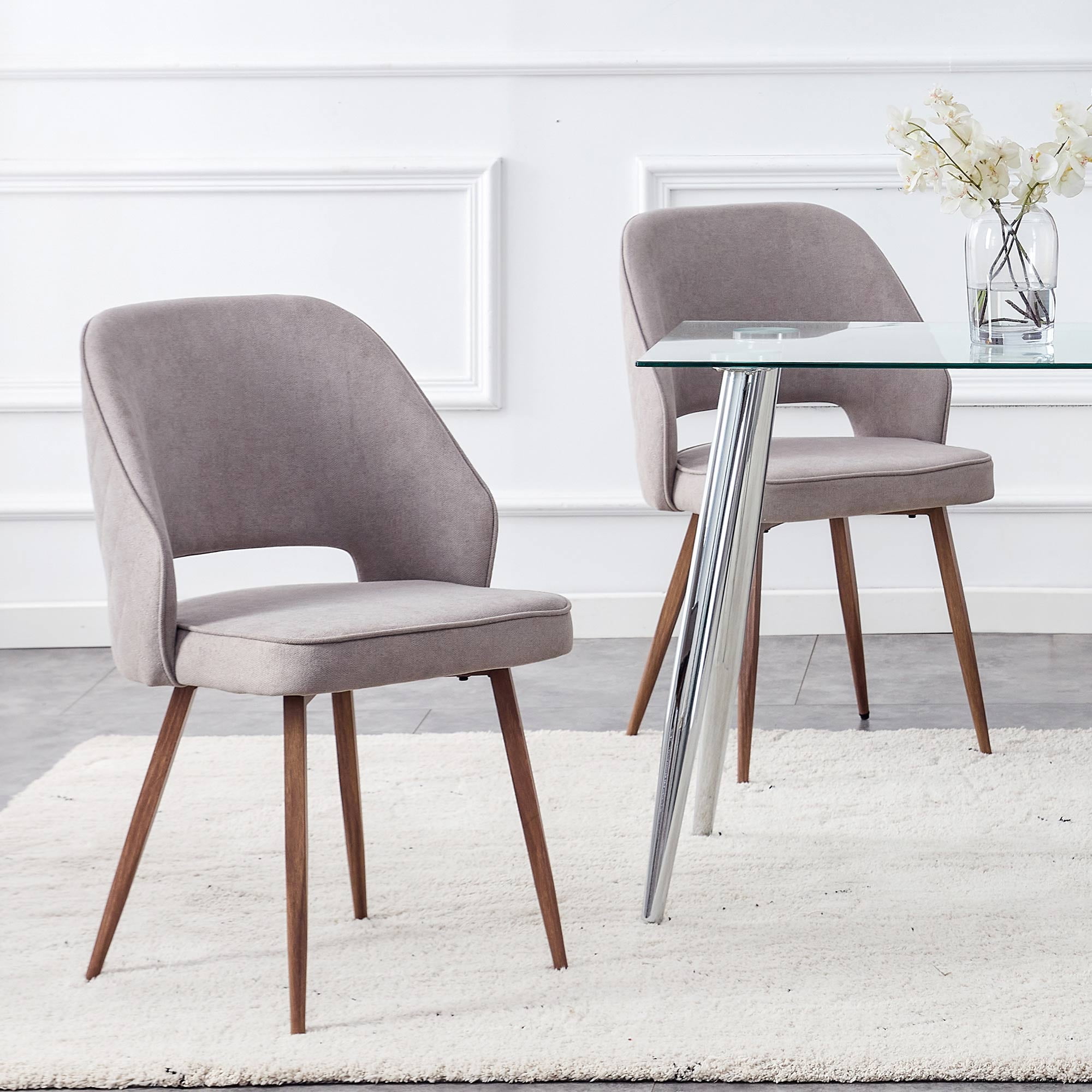 DROOM Modern Dining Chairs, Upholstered Linen Accent Chair with Metal