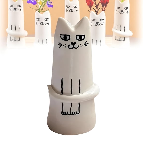 ACDANC Cat Flower Vase Bud Ceramic Mini Handmade Tiny Vases for Home Decor,Wedding Party Birthday Gift