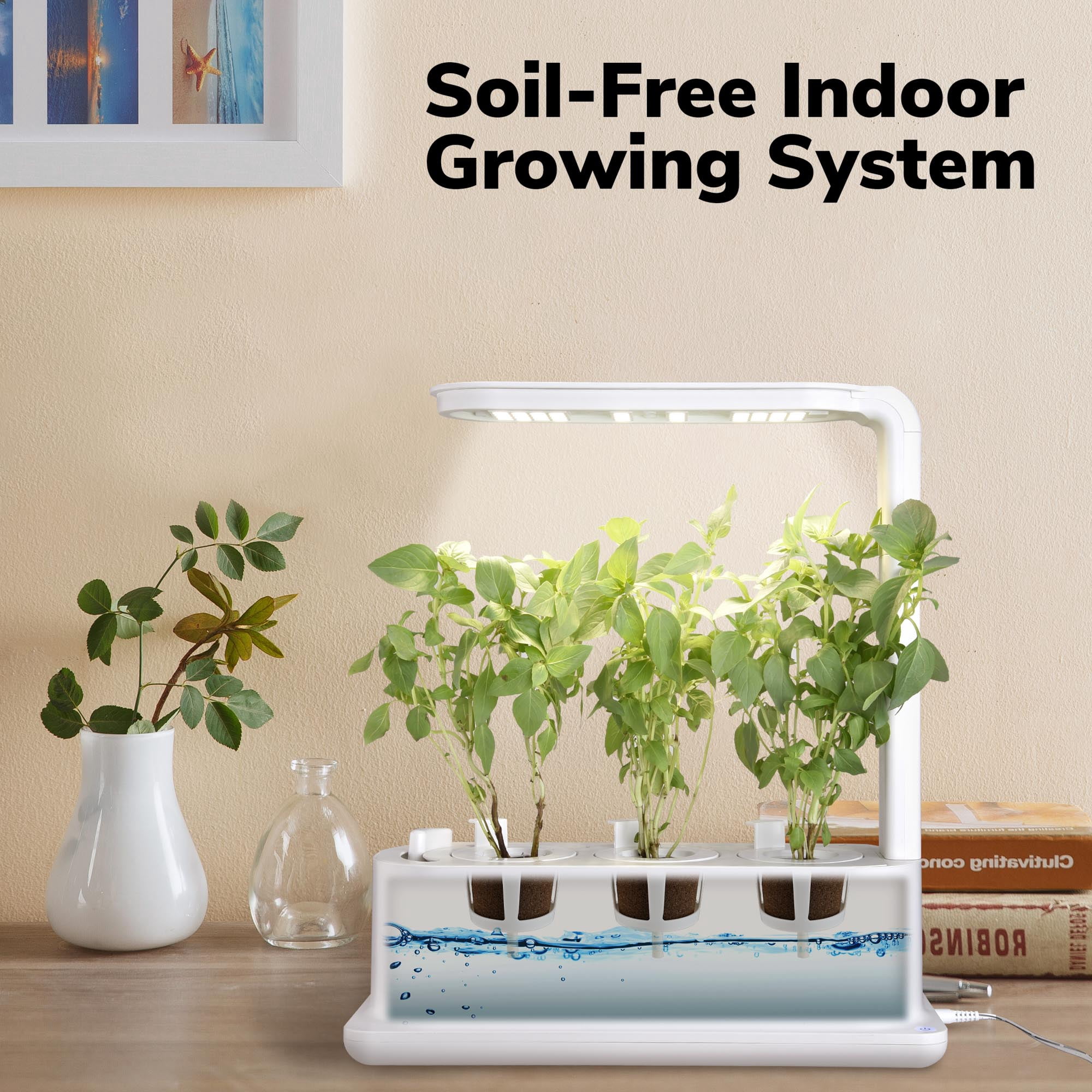 Yescom 3 Pots Hydroponic Growing System Plant Germination Kit with LED Light Indoor Herb Garden Home Kitchen
