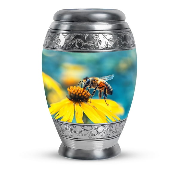 KARYLIZ Bee Urns For Human Ashes Adult Female - Large Funeral Decorative Urn for Male - Cremation Urns For Human Ashes Adult Man - Burial Urn For Cremains With Velvet Bag 10 Inch