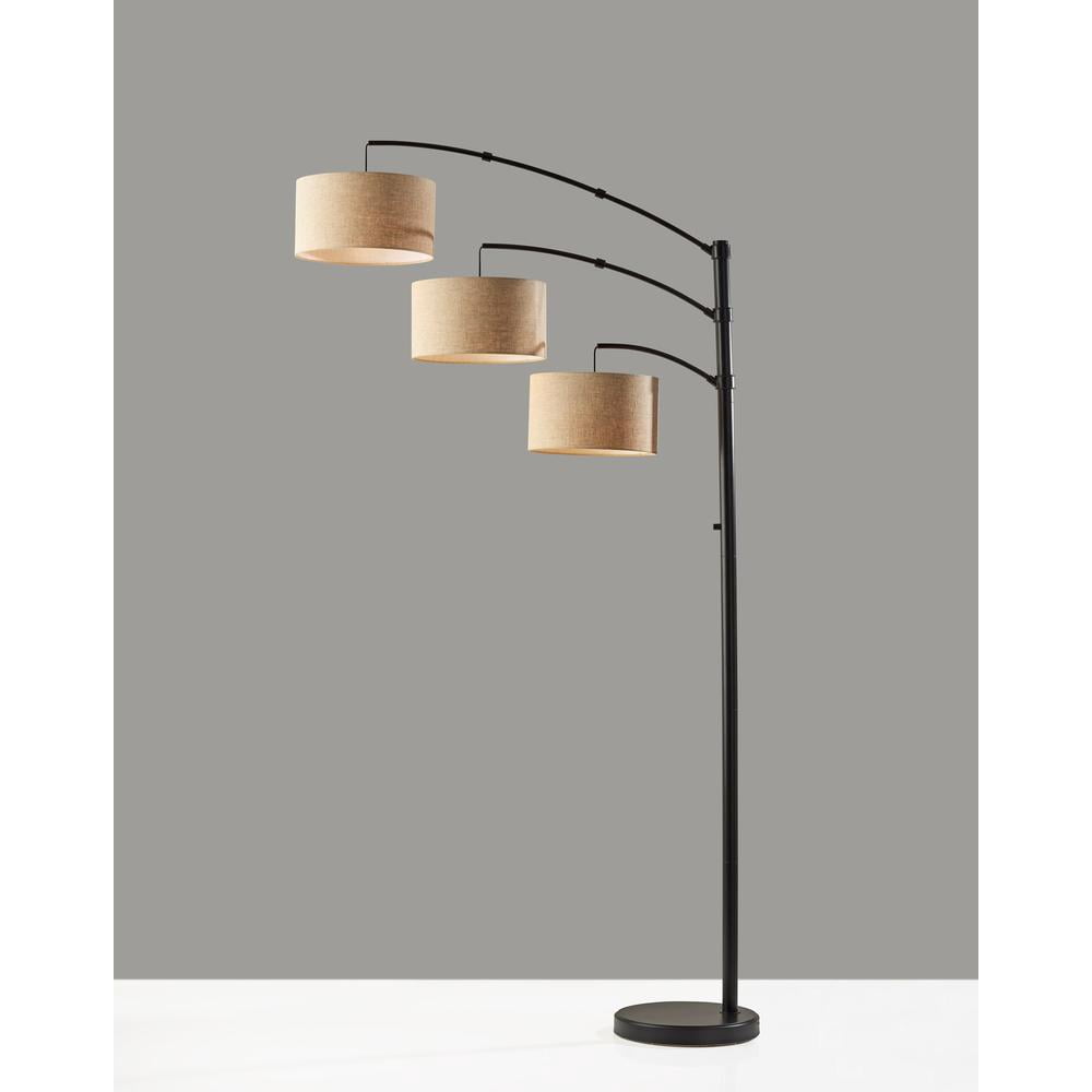 Adesso Cabo Arc Lamp, Dark Bronze, Light Brown Textured Fabric Shade