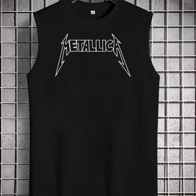 Camiseta de tirantes sin mangas con cuello redondo suelta para deportes informales con estampado "METALLICA" para hombre, ropa de verano