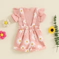 thumbnail image 4 of Gupgi Baby Girls Overalls Set, Infant Short Sleeve Ribbed Romper+Flower Print Suspender Shorts with Pockets, 4 of 9