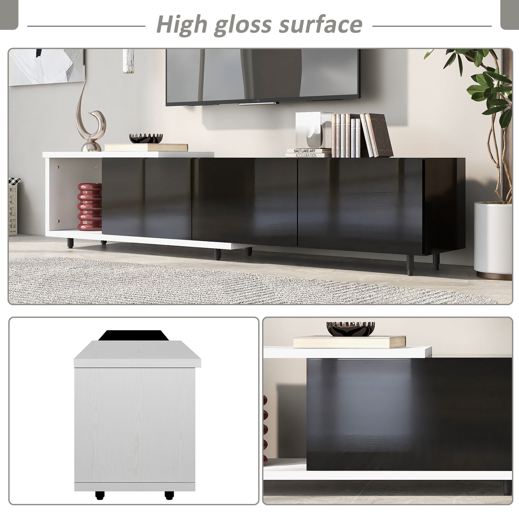 Aukfa TV Stand with 3 Large Drawers for TVs up to 80" - Black
