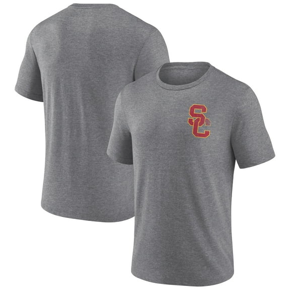 Men's Heather Gray USC Trojans Left Distressed Logo Tri-Blend T-Shirt