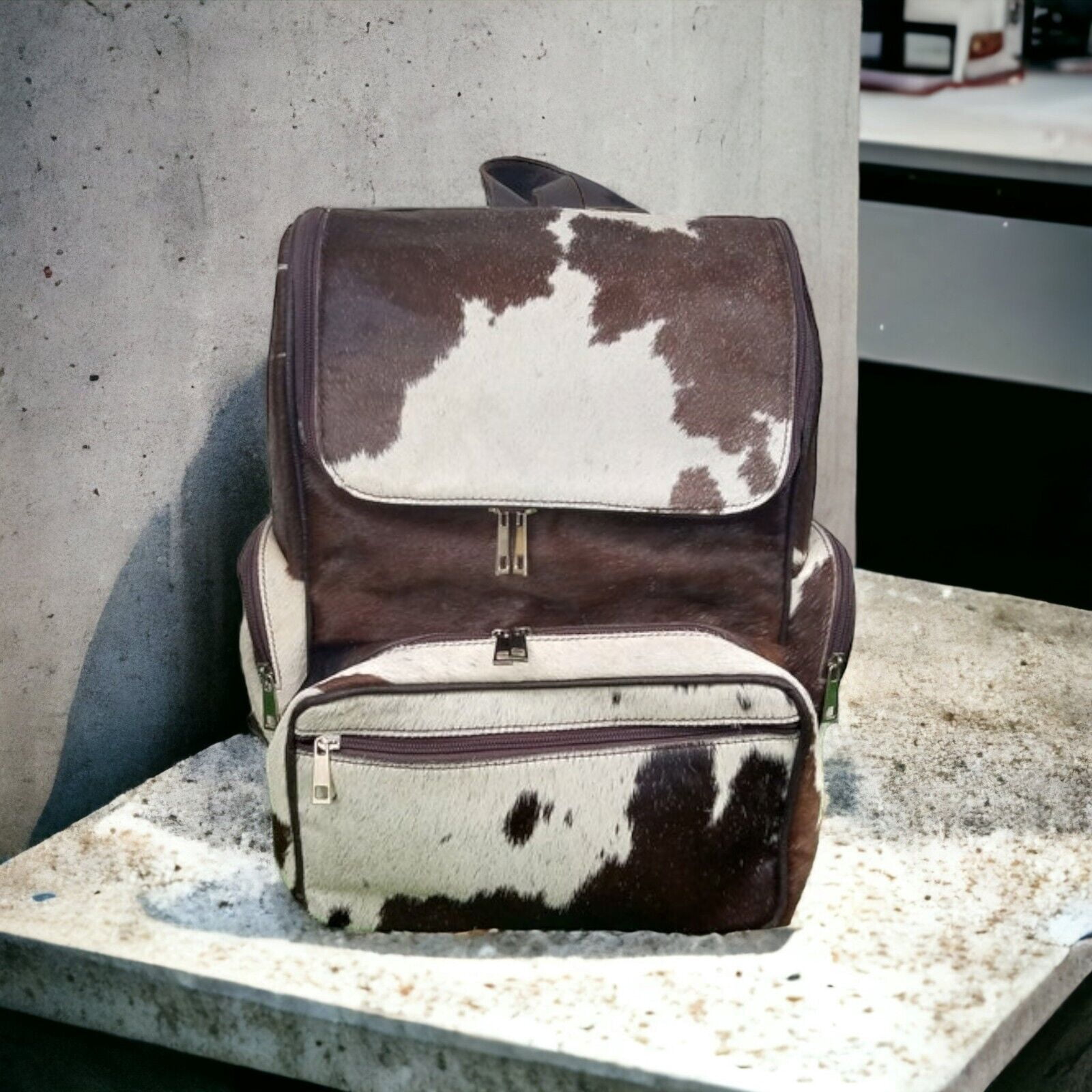 Cowhide Backpack Bag Leather Diaper Bags | Tricolor Cowhide Rucksack Back pack Fur Hair On Gift for her Western Knapsack