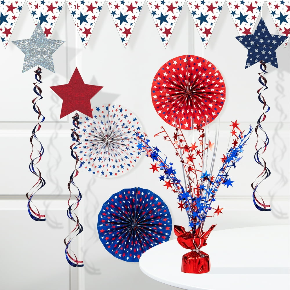 Way to Celebrate 4th of July Patriotic Stars Decorations Kit, 16 Count