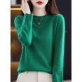 thumbnail image 1 of Suéter de mujer 100 % lana merino, jersey de manga larga con cuello redondo, jersey básico para primavera, otoño e invierno, prendas de punto, 1 of 5