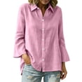 thumbnail image 6 of Kadlawus Women Long Sleeve Collared Button Down Blouse Casual Fit Solid Basic Tunic Tops Comfortable Soft for Office Commute Weekend Travel Daily Wear, Pink XL, 6 of 9