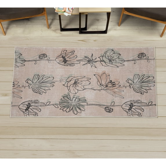 Spring Decorative Rug, Season of New Hopes Petals Blossoms Summer Floral Style of Illustration, Quality Carpet for Bedroom Dorm and Living Room, 6 Sizes, Beige Dimgray, by Ambesonne