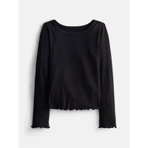 Wonder Nation Girls Lettuce Edge Tee with Long Sleeves, Sizes 4-18 & Plus
